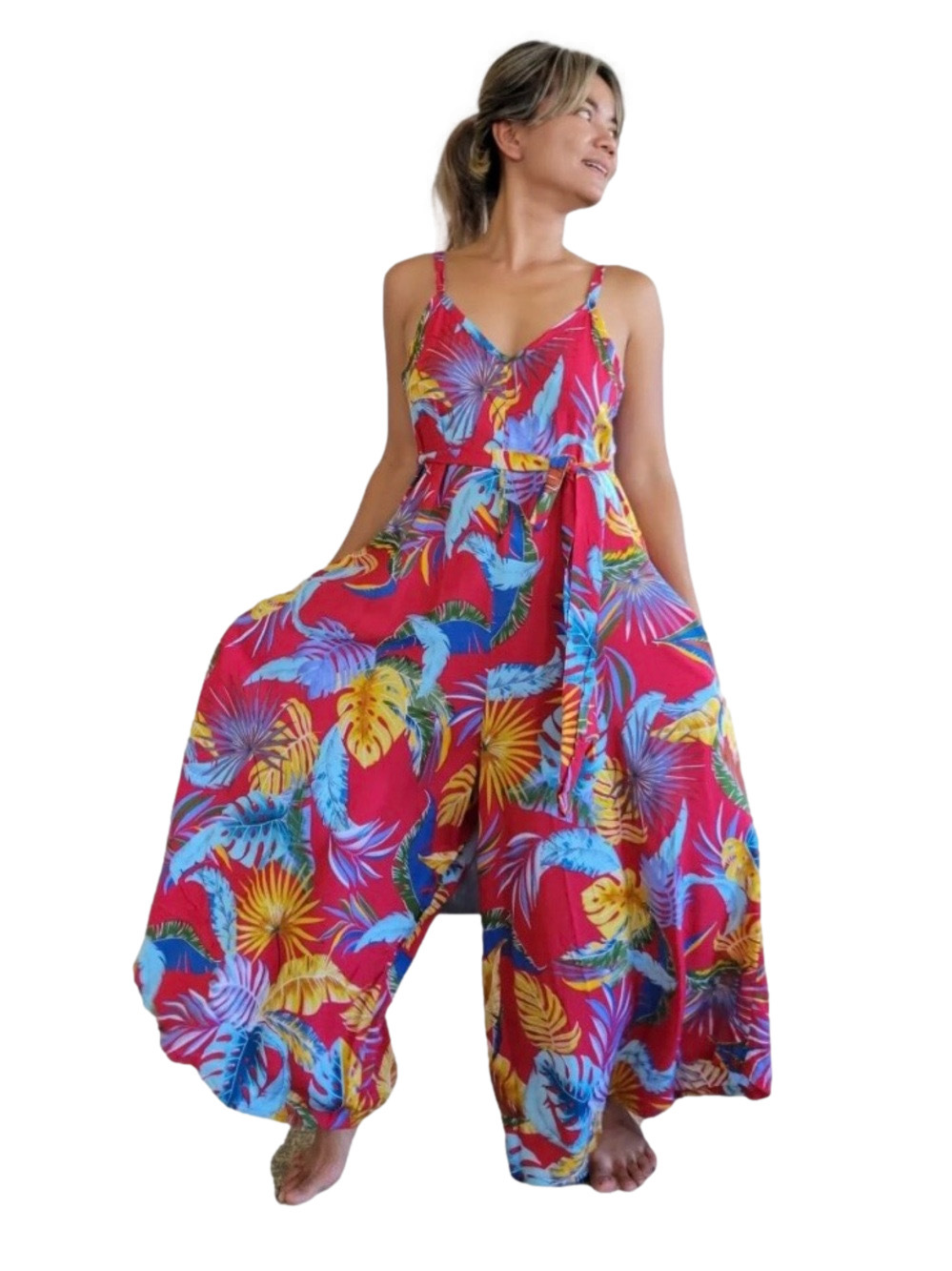 MSK Tie Front Tropical Romper - Picture 3 of 10